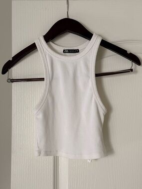 Zara Ribbed Crop Tank Top White Size M Fitted Sleeveless